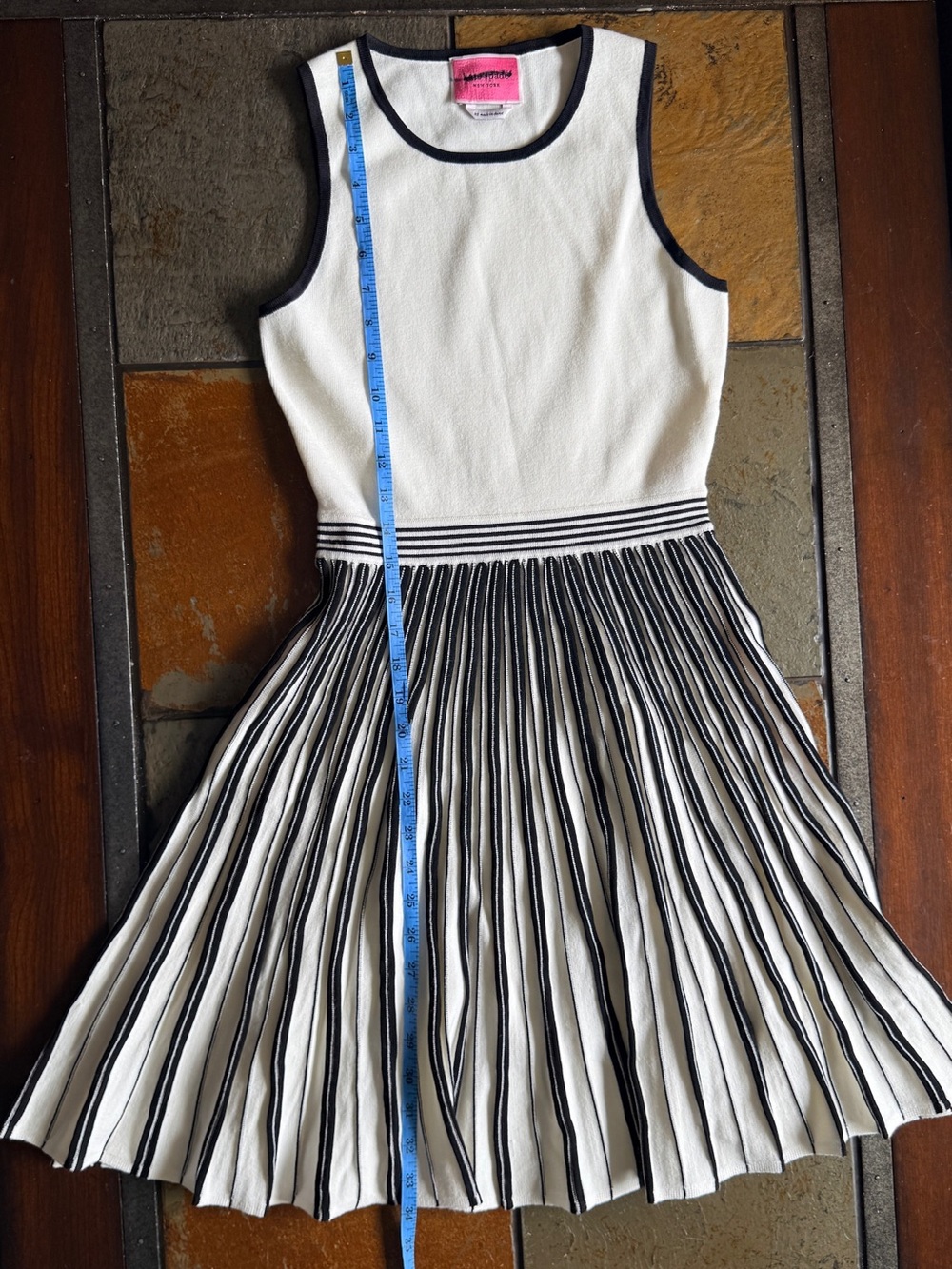 Kate spade navy white pleated bottom dress knee xs stretchy designer t party new